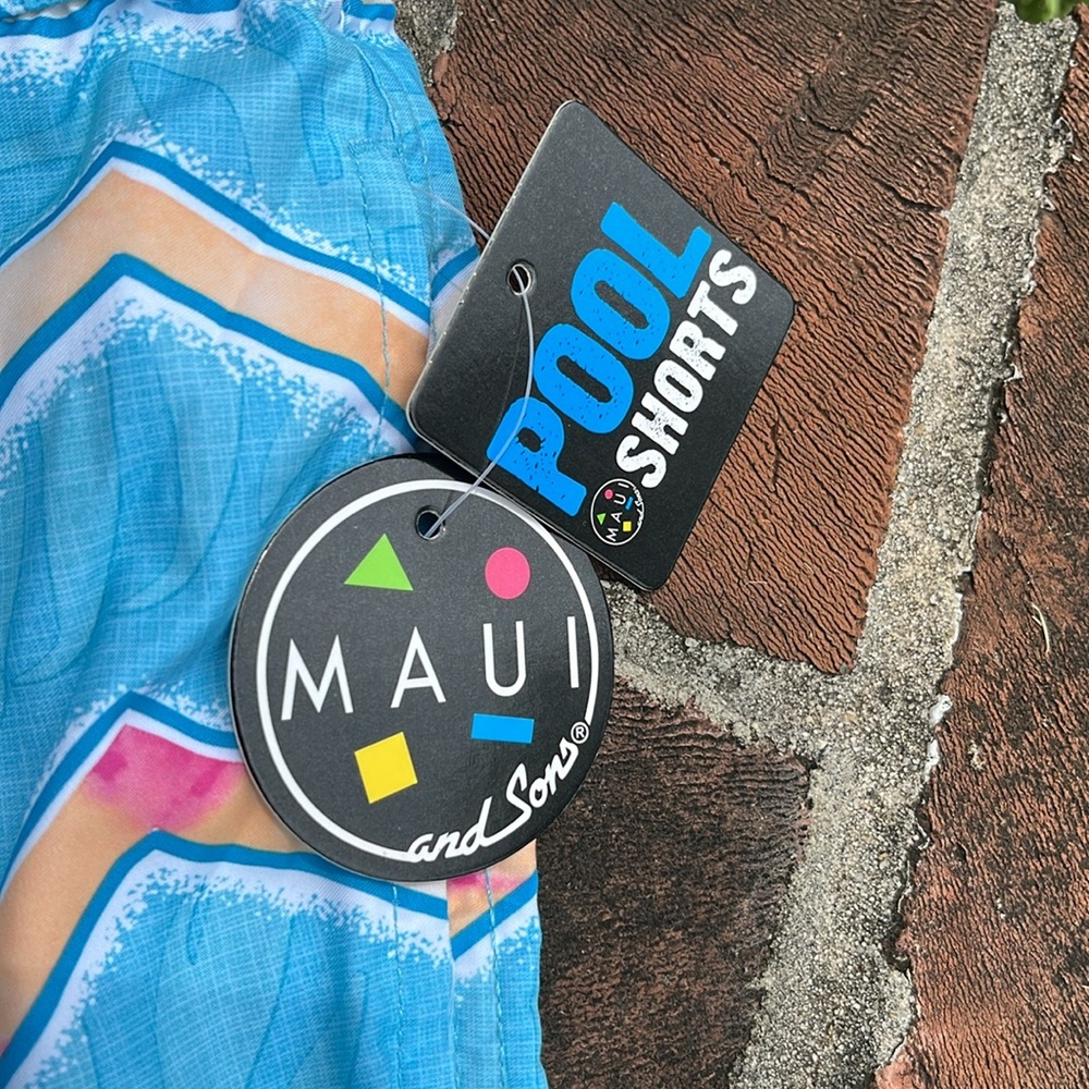 Maui and Sons NWT Blue and Pink Zigzag pool Shorts size Large - Picture 3 of 6